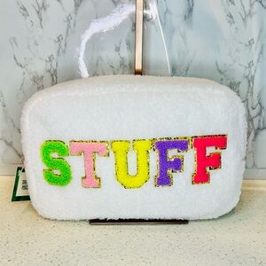 Colorful 'STUFF' White Sherpa Pouch NWT